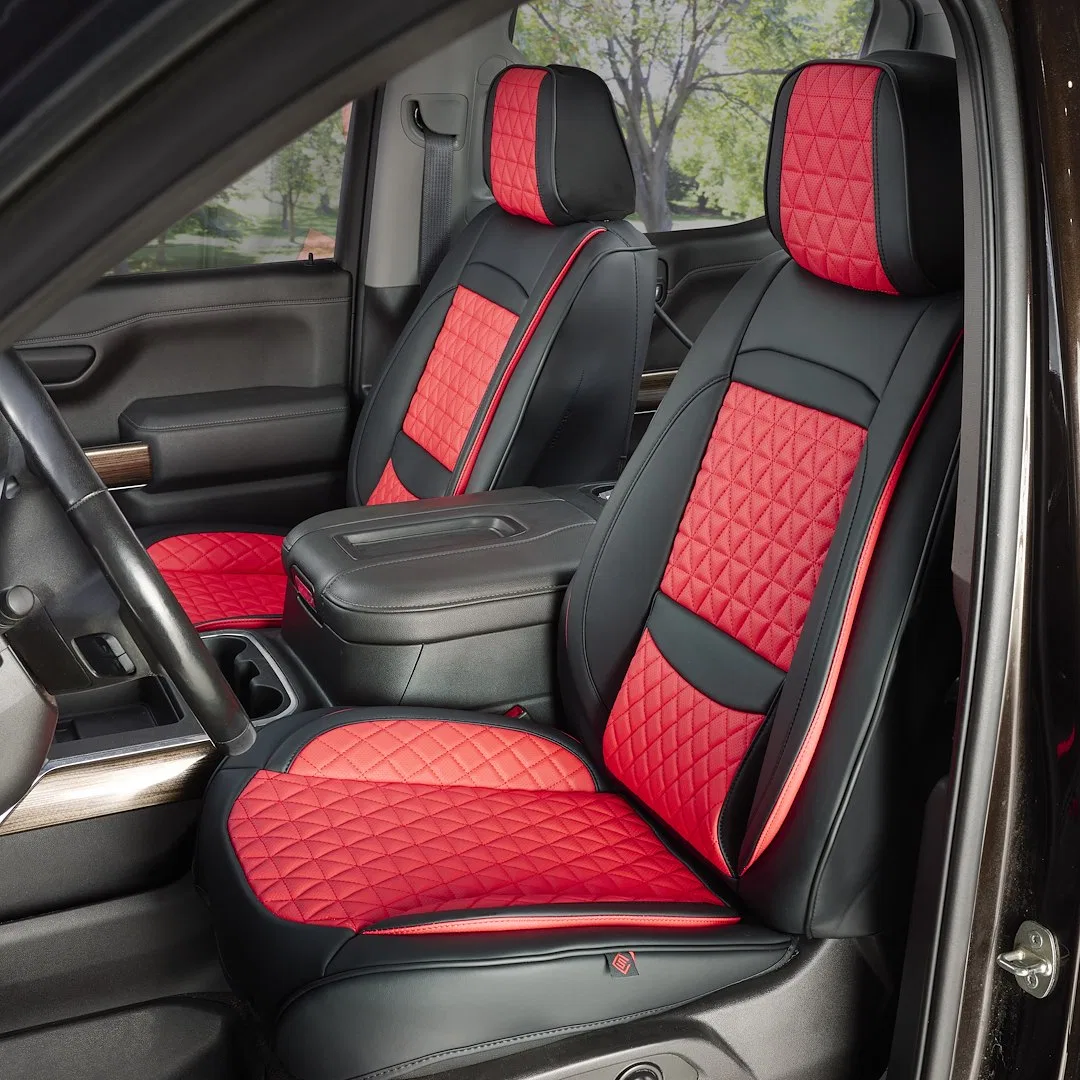 FFFBR – SEAT CVR SOL Seat Cover, Bucket With Adjustable Headrests Diamond Perforation Design Leather With Memory Foam...